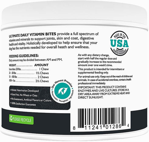 Only Natural Pet Ultimate Daily Vitamins, Complete Multivitamin Supplement for Dogs, 60 Soft Chews