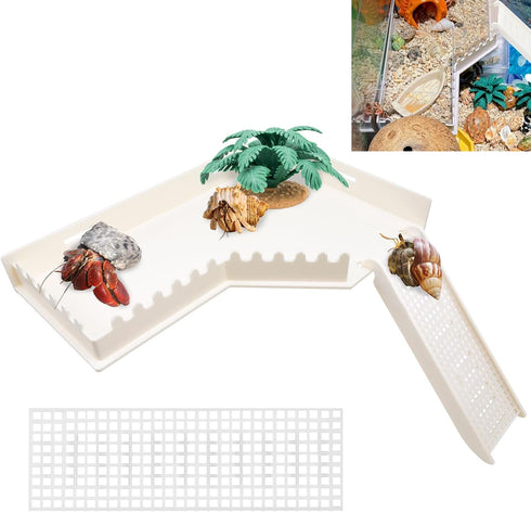 Niuohoy Hermit Crab L-Shaped Platform with Ladder Hermit Crab Climbing Toys, Habitat Tank