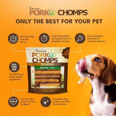 6-inch 15 Count Pack 2 Pork Chomps Dog Chews, Roasted Pork Skin, Twists | |