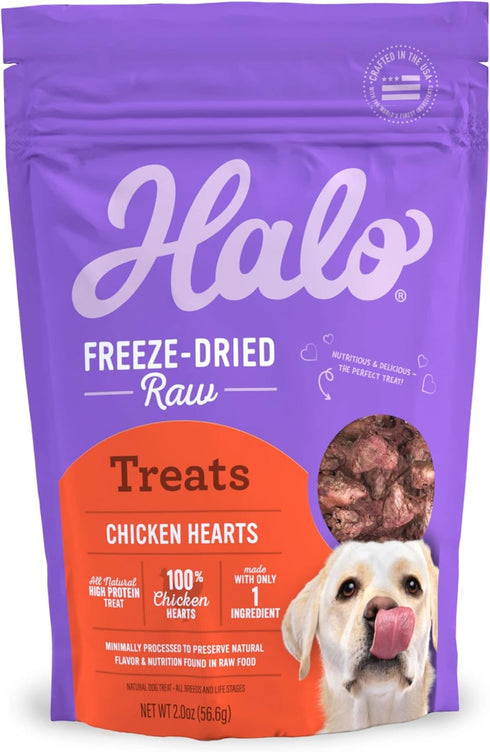 Halo Raw Freeze Dried Dog Treats: Chicken Hearts Recipe, 2-OZ Pouch for All Life Stages