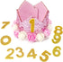 Pet Crown - Reusable Birthday Party Crown for Dog & Cat, Pink with 0-9 Figures Charms