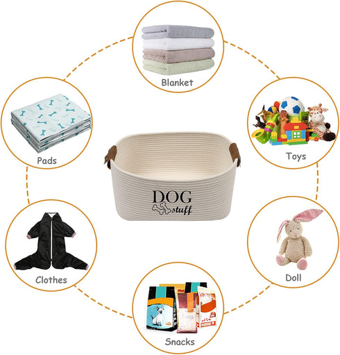 Geyecete Square Dog Toy Basket Storage - Beige | Cotton Rope Storage Basket for Pet Toys and Accessories