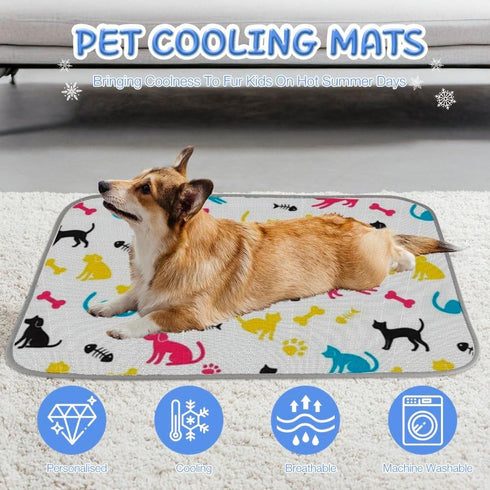 Generic 28" X22" Dog Cat Cooling Mat Ice Silk Dog Kennel Mat Cartoon Doodle Bed for Kennel Washable Cool Pad for Dogs