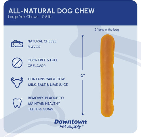 Downtown Pet Supply Yak Cheese Himalayan Dog Chews - Regular Nutrient-Rich Chews for Small to Medium Dogs - 0.5 LB