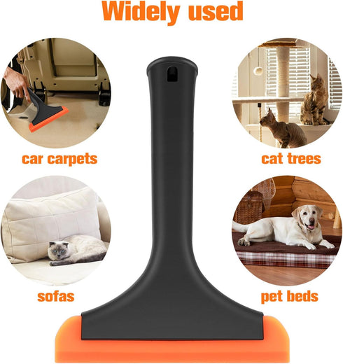 Silicone Pet Hair Removal, Rubber Carpet Rake with 8in Long Handle for Furniture, Couch, Carpet