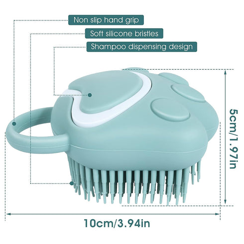 Dog Cat Bath Brush Comb Silicone Rubber Dog Grooming Brush Silicone Puppy Massage Brush Hair Fur Grooming Cleaning Brush Soft Shampoo Dispenser(blue paw shape)