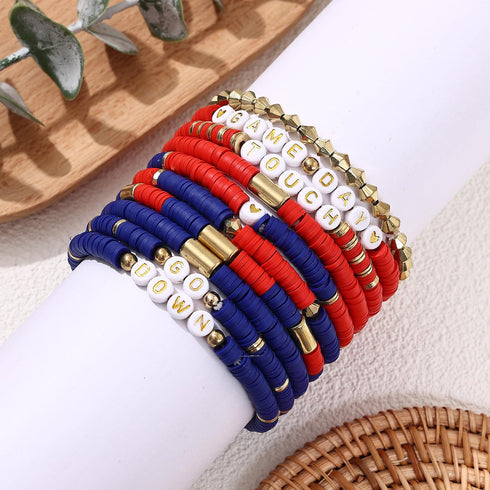 10 Pack Cooluckday Game Day Bracelets for Women Football Stackable Charm Sports Bracelets Game Day Friendship Jewelry