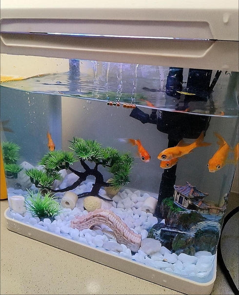 Small Japanese Fish Tank Decorations Set, Suitable for Aquariums up to 5 Gallon, Includes Plastic Plants