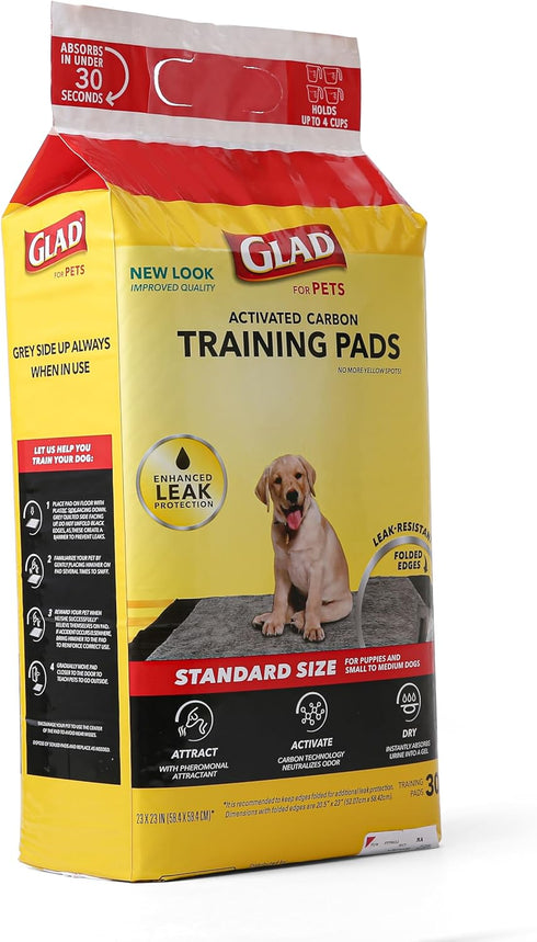 Glad for Pets Black Charcoal Puppy Pads, All-in-One | Puppy Potty Training Pads That ABSORB & NEUTRALIZE Urine Instantly | New & Improved Quality Puppy Pee Pads, 30 count