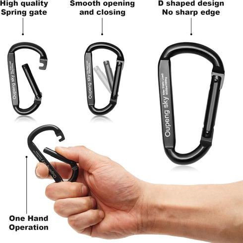 Heavy Duty Carabiner Clip, 855lbs, 3" Iron Caribeaners for Hammocks, Camping, Hiking, Keychains, Outdoors