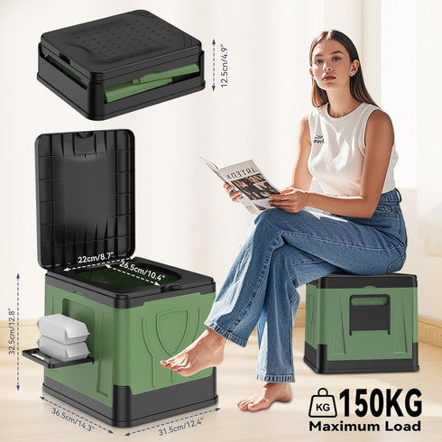 Collapsible Portable Toilet for Camping, Travel, Outdoor, Car, RV & Emergency Use, Potty with Paper Holder for Adults