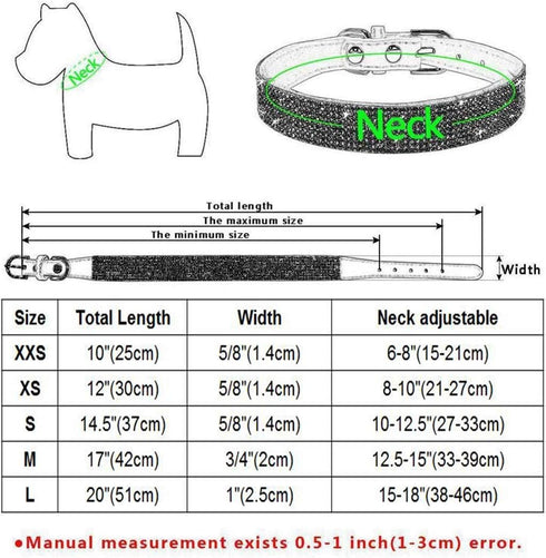 Rhinestone Dog Collar, Cute Dazzling Soft Suede Leather Collar with Crystal Diamonds for Dogs and Cats