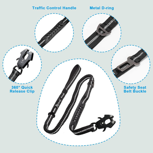 Tactical Heavy Duty Bungee Dog Leash, 4-6FT for Medium Large Dogs That Pull, Shock Absorbing with Padded Traffic Handle