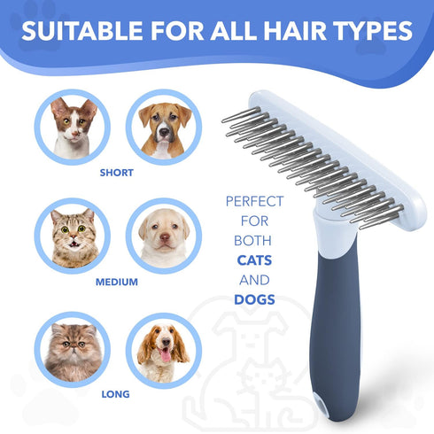 Dog Rake Deshedding Dematting Brush, Undercoat Rake for Dogs & Cats, Reduces Shedding by 90% (Haze Blue)