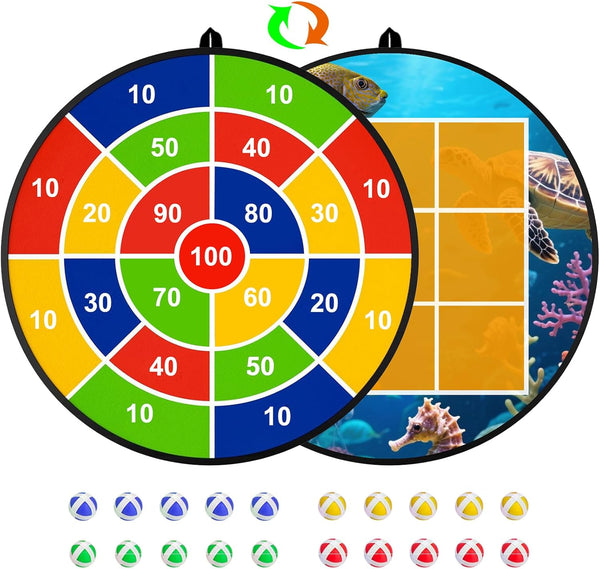 Kids Dart Board 26" Large with 20 Sticky Balls, Foldable Double-Sided Indoor