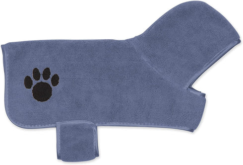 Bone Dry Pet Robe Collection, Embroidered Microfiber Bath Robe with Adjustable Closure for Dogs & Cats, Small, Blue
