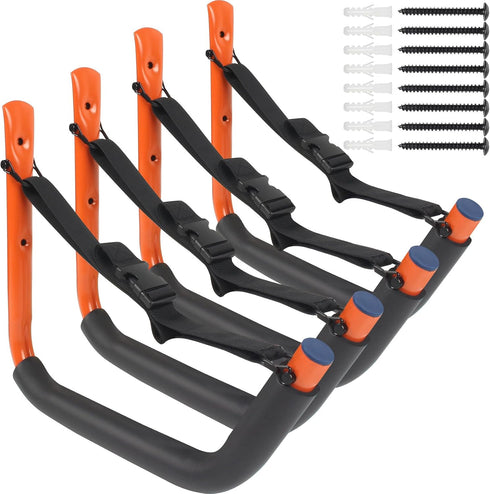 Kayak Storage Rack with Nylon Straps, Heavy Duty Wall Mount Rack for Garage, 4 Pack, 6 Colors, Suitable for Kayaks and