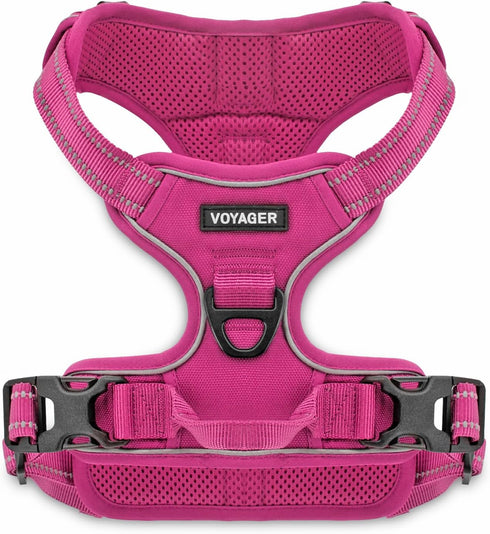 Voyager No Pull Dog Harness for Large Dogs - Adjustable Soft Pet Harness with Dual Leash Attachments, Fuchsia, L