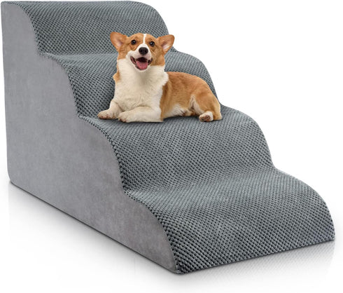 Chic Threads Dog Stairs for High Beds, 4-Step Non-Slip Stable Steps for Small Dogs and Cats