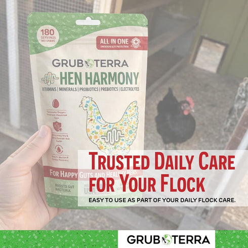 180 GrubTerra Hen Harmony All-in-One Chicken Electrolytes for Water with Probiotics & Prebiotics, Daily Gut Supplement