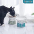 TAMAYKIM Tilted Ceramic Elevated Cat Bowls, Raised Food and Water Bowl Set for Kitty Cats and Puppys, Porcelain Stress Free Feeding Pet Bowl Dish, Cyan & Grey, Set of 2