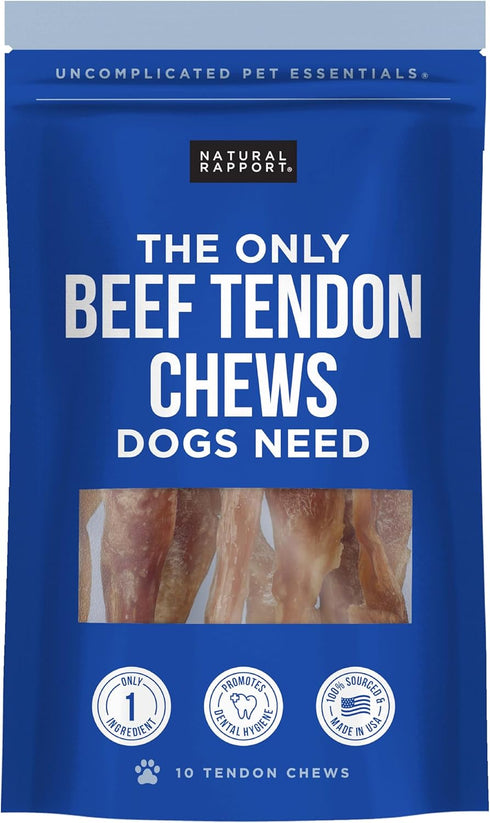 Natural Rapport Beef Tendon Dog Treats - All Natural Chews for Small and Large Dogs (10 Chews)