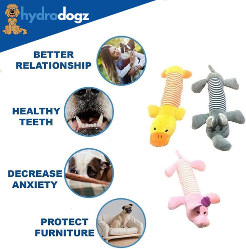 5 Pack Squeaky Plush Puppy Dog Chew Toy Assortment - Interactive Teething Toys for All Breeds and Sizes, Elephant, Pig,