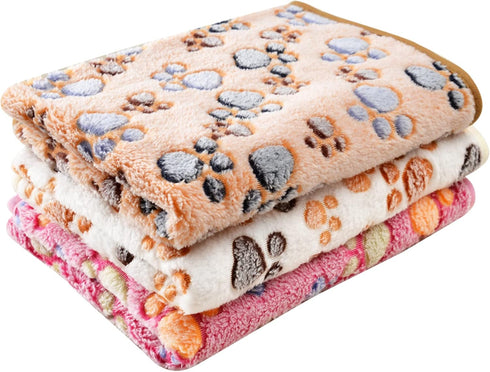 Pet Blanket - Soft Fluffy Fleece Mat with Cute Paw Print for Dogs and Cats, Pink Medium (30''x20'')