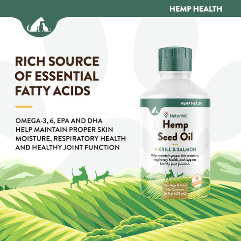 NaturVet Hemp Seed Oil Krill and Salmon - 16 oz Liquid Made in The USA