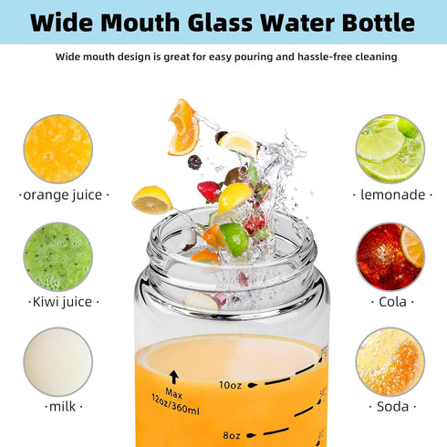 4 Pack 16 oz Glass Juice Bottles - Wide Mouth Glass Water Bottles with Lids - Borosilicate,Stainless Steel Lids