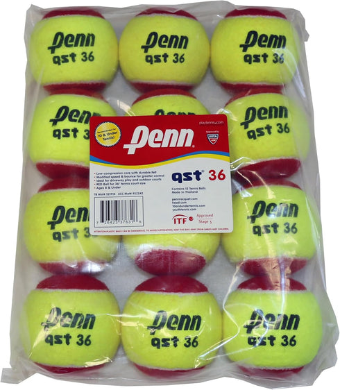 36 12 Penn QST Tennis Balls - Youth Felt Red Tennis Balls for Beginners, Ball Polybag