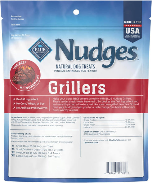 16-oz Blue Buffalo Nudges Grillers Natural Dog Treats, Made in the USA with Real Steak, Bag