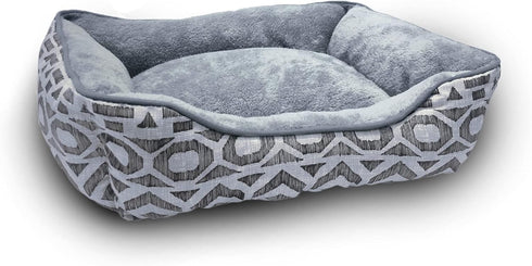 Modern Threads Luxury Dog Bed - Oxford Printed Plush Cuddler for Small to Medium Dogs, Machine Washable, Anza, Grey