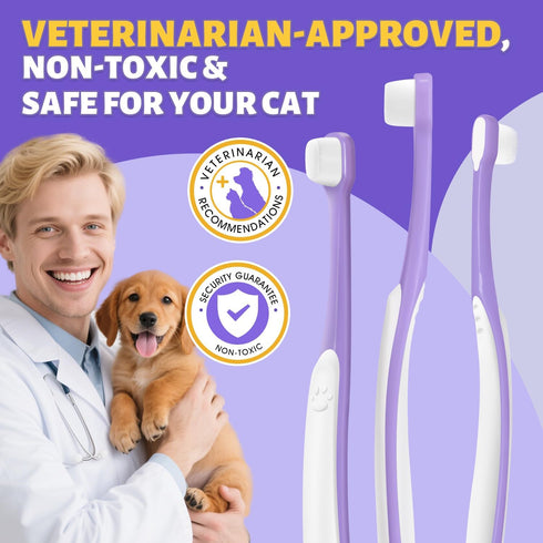 0.39" Tiny Dog Toothbrush for Small Dogs - Mini Brush Head, Curved Handle, Soft Bristles, Dual Rubber Back, Gentle