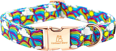 Lionheart Glory Rainbow Dog Collar, Colorful Heavy Duty Adjustable Pride Collars for Large Dogs, Pet Gift Summer Holiday