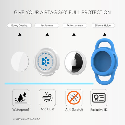 Airtag Dog Collar Holder, Durable Waterproof Protective Case for Dog Collar - for Dogs and Cats (Blue, Small)