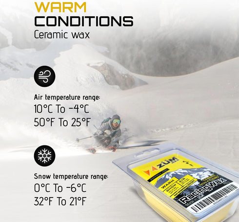 ZUMWax Iron-On Ski/Snowboard/Nordic CERAMIC Wax, 140g, WARM Temp, Eco-Friendly, Made in the USA