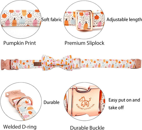 Elegant little tail Halloween Dog Collar, Fall Orange Pumpkin Holiday Bow Collar for X-Small Dogs
