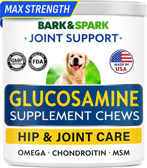 Bark&Spark Glucosamine Chondroitin Dog Hip & Joint Supplement - Joint Health Chews for Large and Small Breeds (120