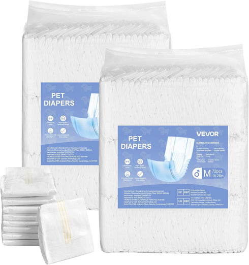 VEVOR Disposable Male Dog Diapers, Super Absorbent Male Dog Wraps, 360 Leak-Proof