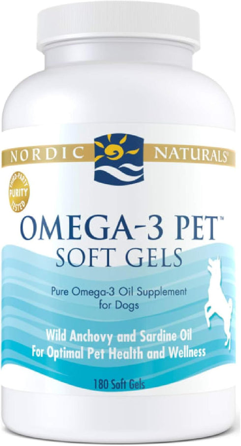 Nordic Naturals Omega-3 Pet, Unflavored - 180 Soft Gels, Fish Oil for Dogs with EPA & DHA for Heart and Skin Health