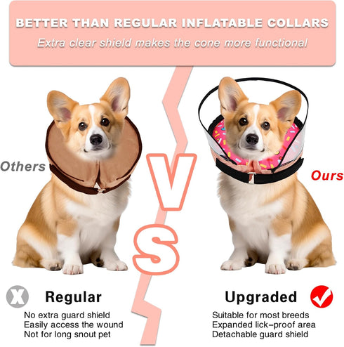 Dog Cone, Dog Surgery Collar, Inflatable Cone for Small Medium Large Dogs, Pink Doughnut Dog Cone Collar, Does Not