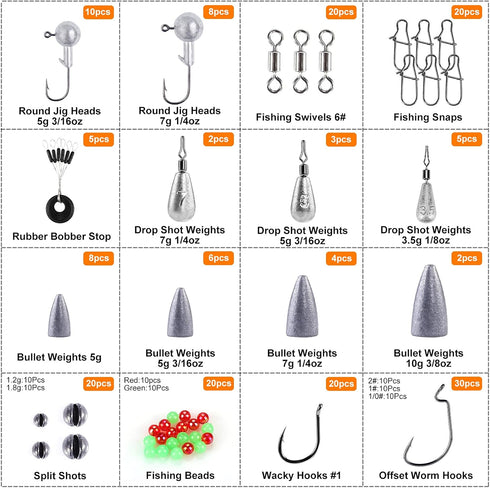 TOPFORT 187/343pcs Fishing Accessories Kit, Including Jig Hooks, Bullet Bass Casting Sinker Weights, Fishing Swivels Snaps, Sinker Slides, Fishing Set with Tackle Box by TOPFORT