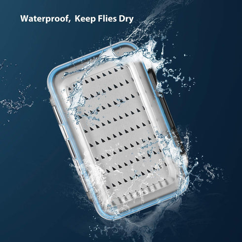 Gonex Fly Boxes for Fly Fishing Jig Boxes Two-Sided Waterproof Lightweight Fly Fishing Box Easy Grip Transparent Lid Fly Fishing Lures Box, 5.9"x 3.8"x 1.77", Grey