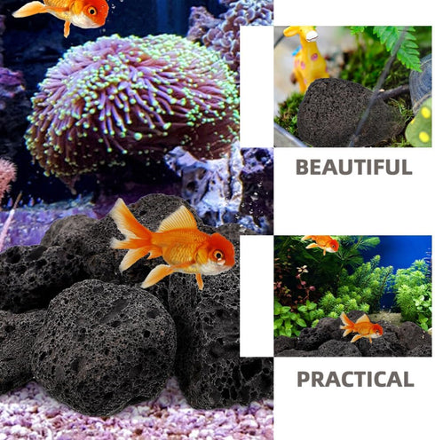 INOOMP Aquarium Lava Rocks, 1 Set of Black Volcanic Rocks, Natural Lava Pebbles for Planter, Fireplaces, Fire Pits,