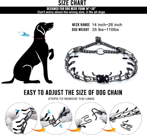 Dog Chain Collar Adjustable Stainless Steel Links with Quick Release Buckle for Small Medium Large Dogs