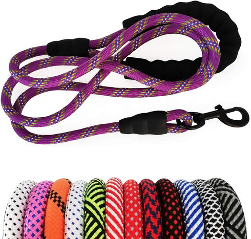 MayPaw Heavy Duty Rope Dog Leash, 3/4/5/6/7/8/10/12/15 FT Nylon Leash with Soft Padded Handle for Dogs