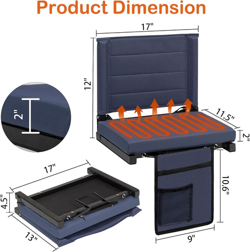 HUMARIEY Heated Stadium Seats with Backrest for Bleachers, Portable Heated Bleacher Seat with Shoulder Strap