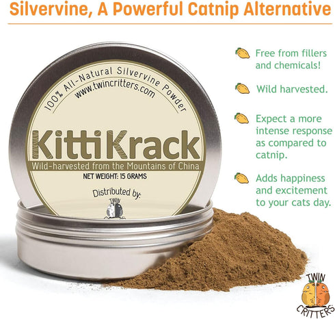 KittiKrack Organic Silvervine Catnip Powder Substitute - 3 Individual 5-Gram KittiKrack Powder Packs