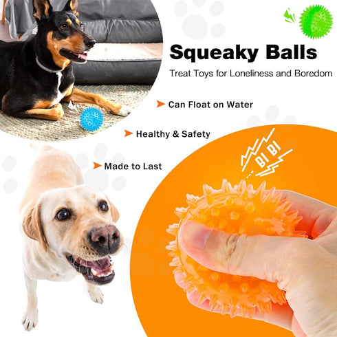 Puppy Toy - 2.5” Squeaky Dog Balls and Spikey Dog Ball for Aggressive Chewers, 6 Pack for Small Dogs